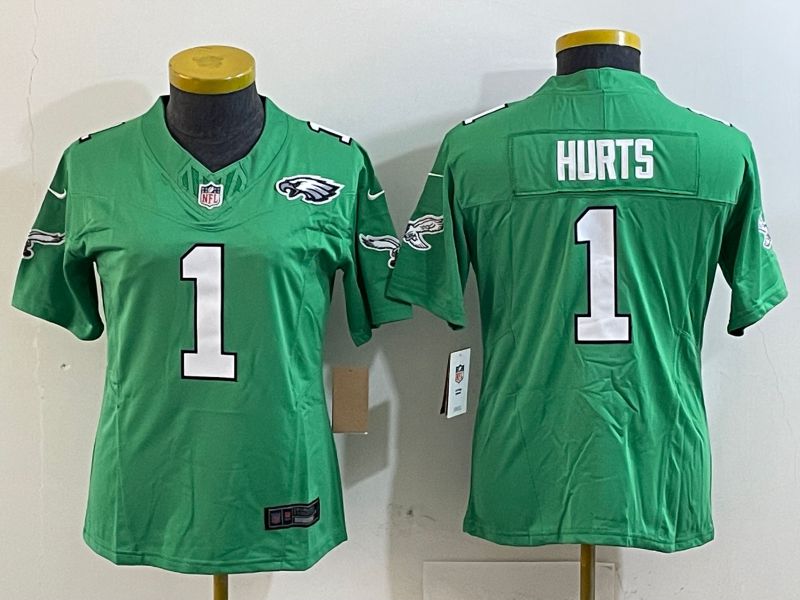 Youth Philadelphia Eagles #1 Hurts Green three generations 2025 Nike Vapor Limited NFL Jersey style 3
